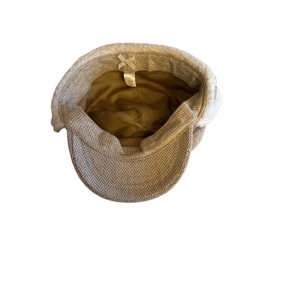 Beige Wool Blend Winter Cap With Sherpa Fleece Lining & Button Ear Flaps OSFM - Picture 4 of 5